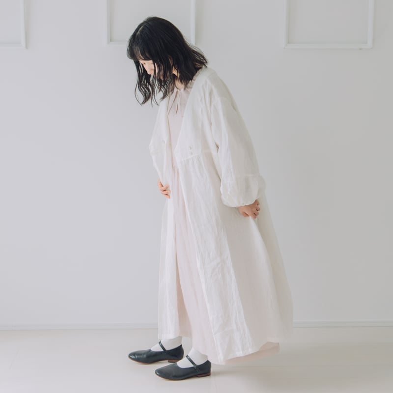 着物衿風カシュクールワンピース 長袖 / フレンチリネン60 OW | Momono