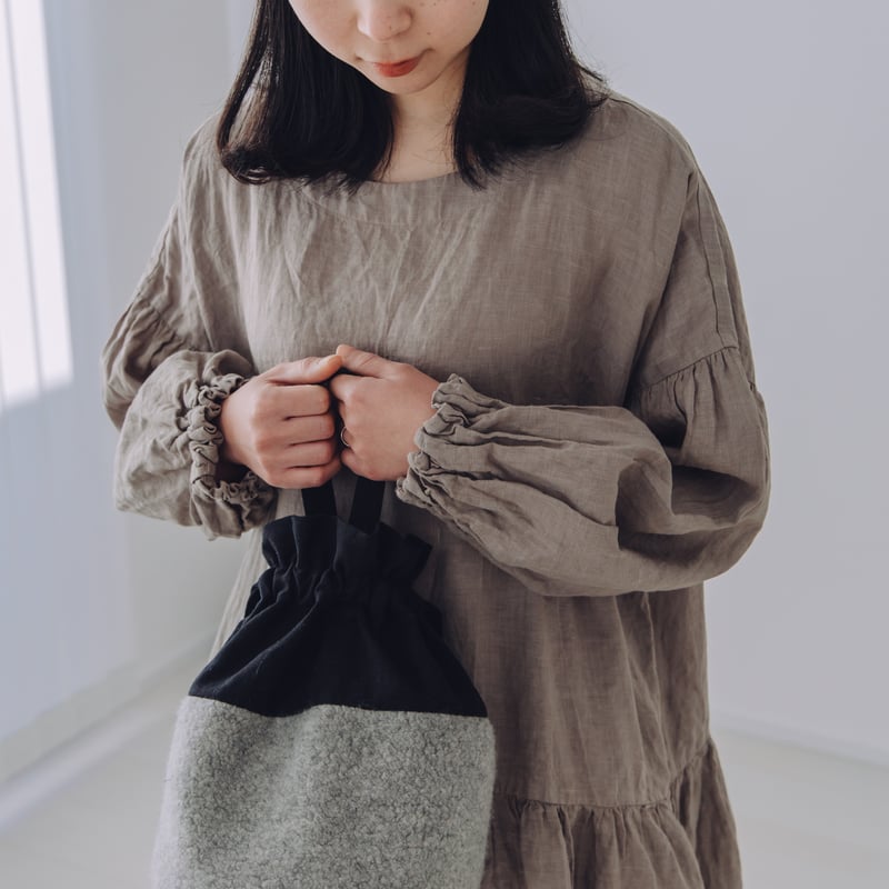 バルーンスリーブワンピース / 手染 カフェオレ | Momono-hana