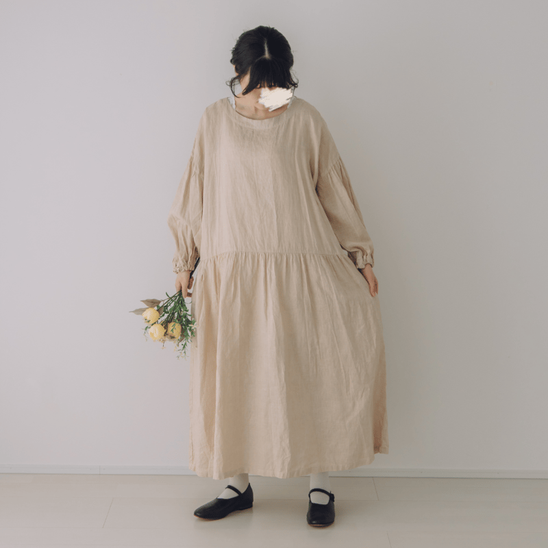 バルーンスリーブワンピース / 手染 サンド | Momono-hana