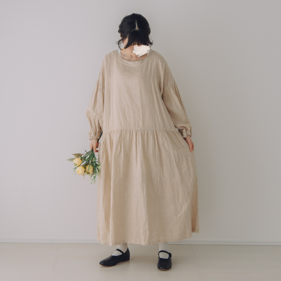 バルーンスリーブワンピース / 手染 サンド | Momono-hana