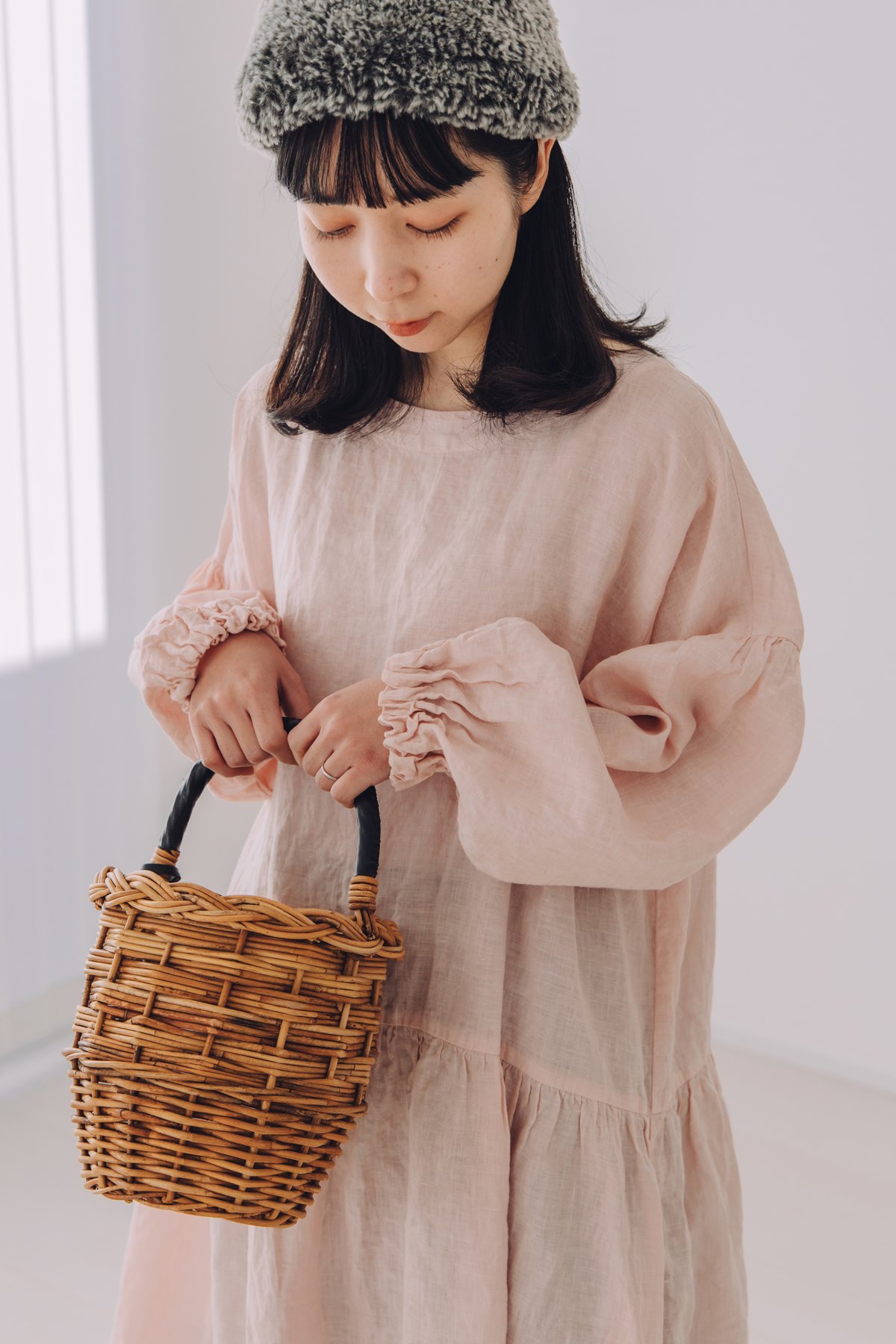 バルーンスリーブワンピース / 手染 ペールPNK | Momono-hana