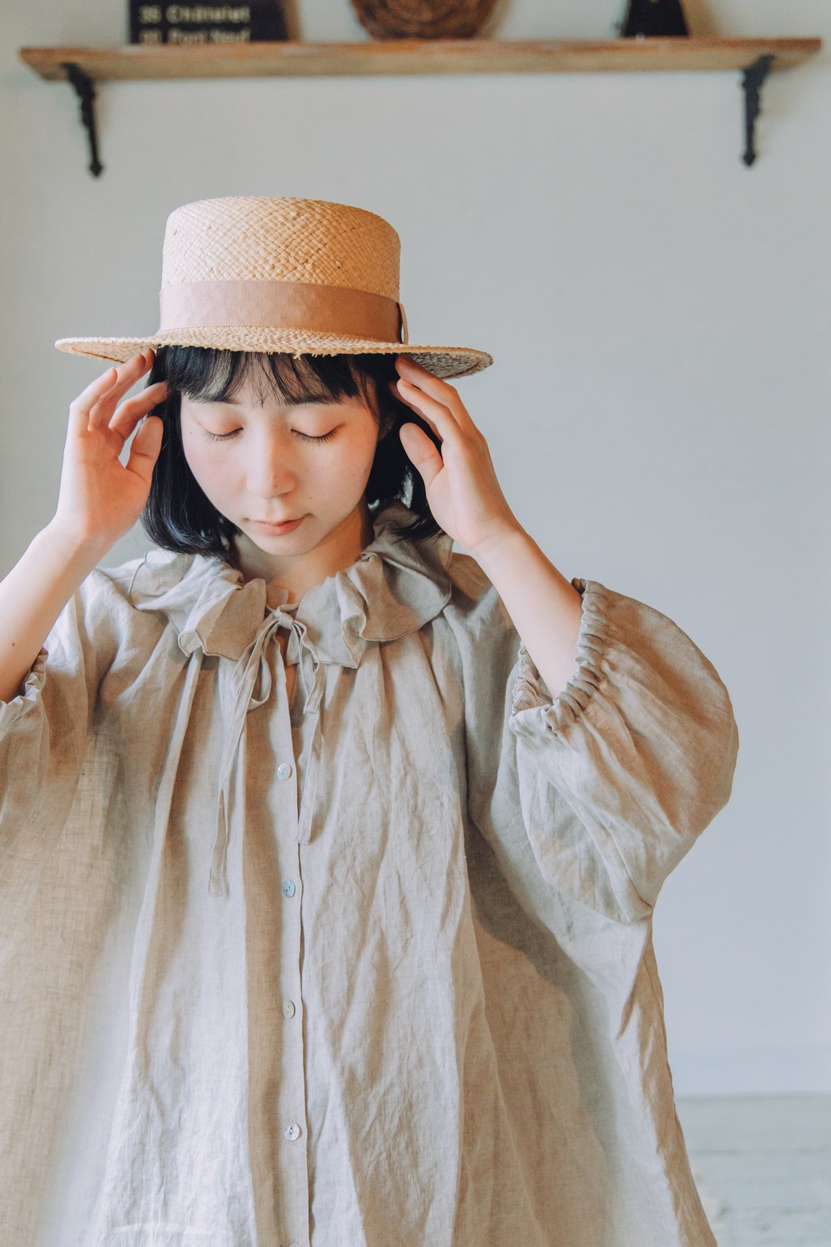 momonohana ブラウス　作家さま　リネン 花びら襟ブラウス / フレンチリネン 生成り 【web価格