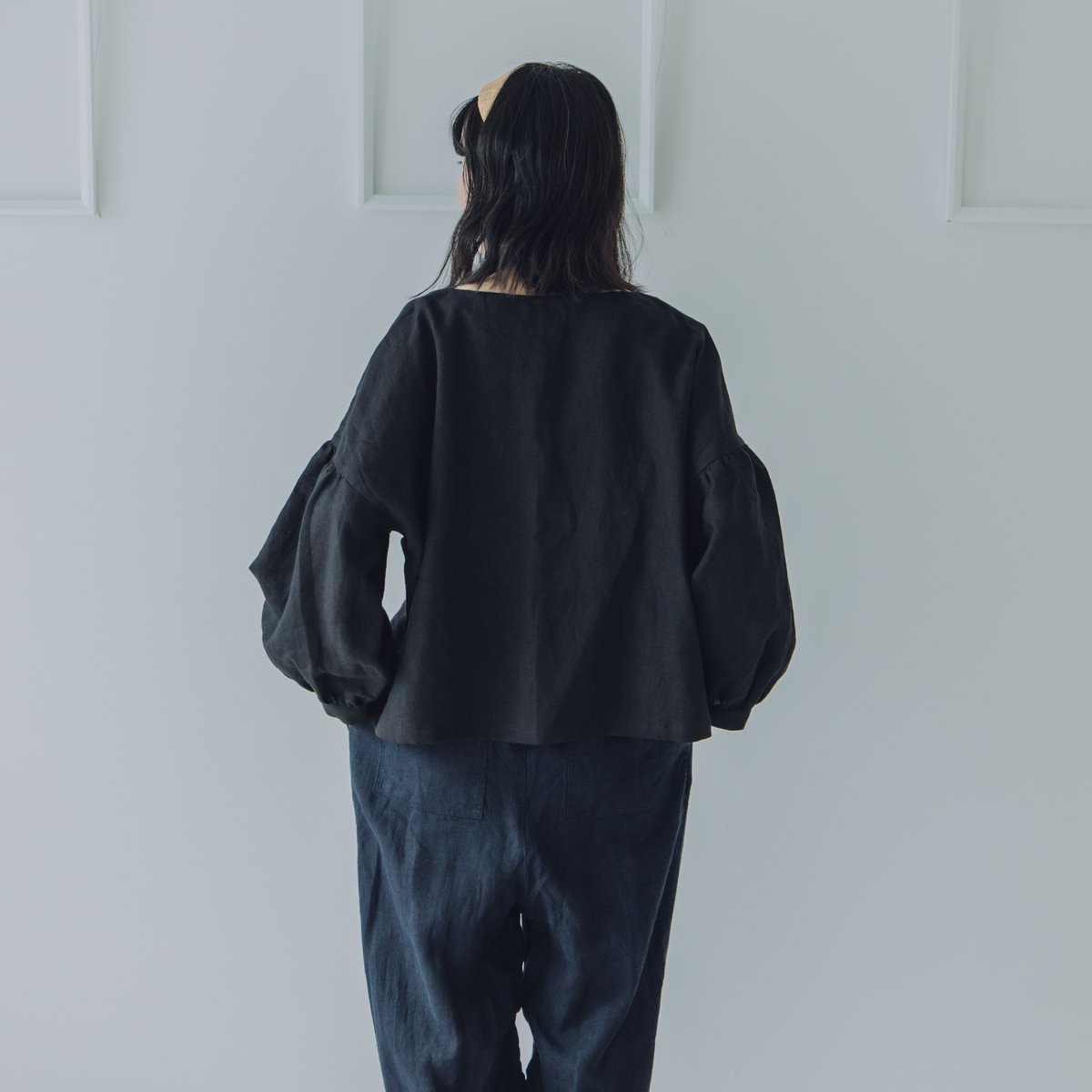 アナカラーボウダンロウ　スリーブ付き バルーンスリーブブラウス / ブロード BLK | Momono-hana