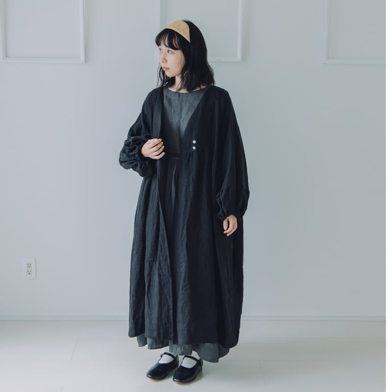 ハンドメイド リ　カシュクールワンピース　長袖 ☆カシュクールワンピース 長袖◇リネン100％◇ライトパープル M