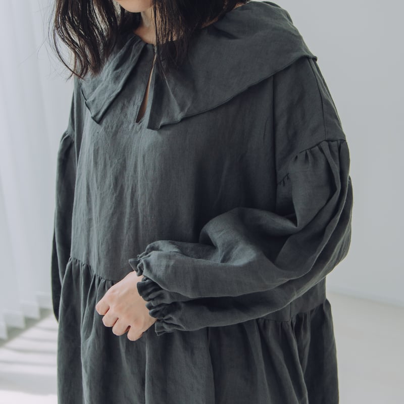 1枚襟のワンピース 長袖 ブロード / DGRY | Momono-hana