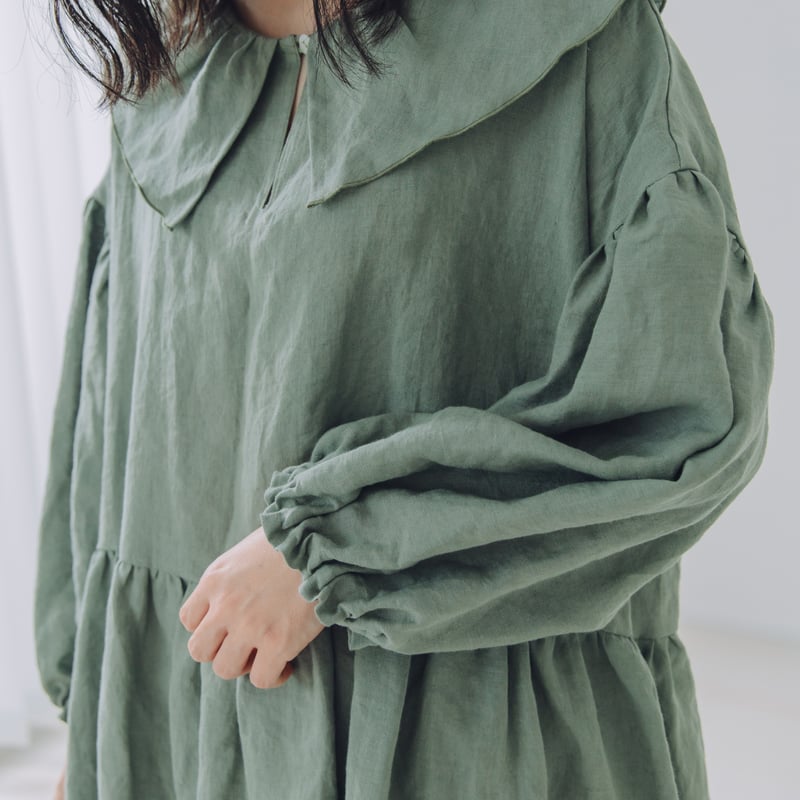 1枚襟のワンピース 長袖 ブロード / GRN | Momono-hana