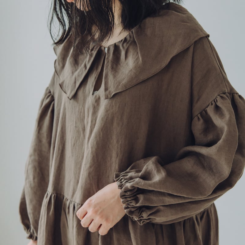 1枚襟のワンピース 長袖 ブロード / MOCHA | Momono-hana