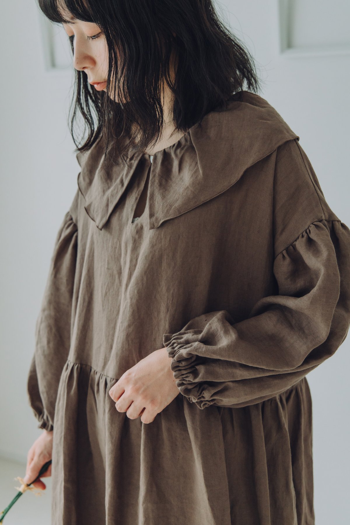 1枚襟のワンピース 長袖 ブロード / MOCHA | Momono-hana