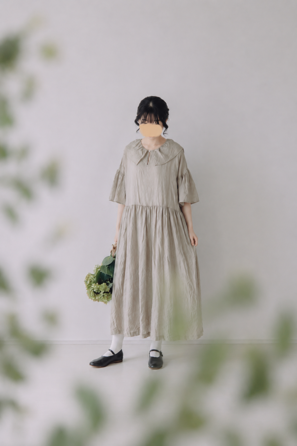 1枚襟のワンピース半袖 / フレンチリネン / KN | Momono-hana