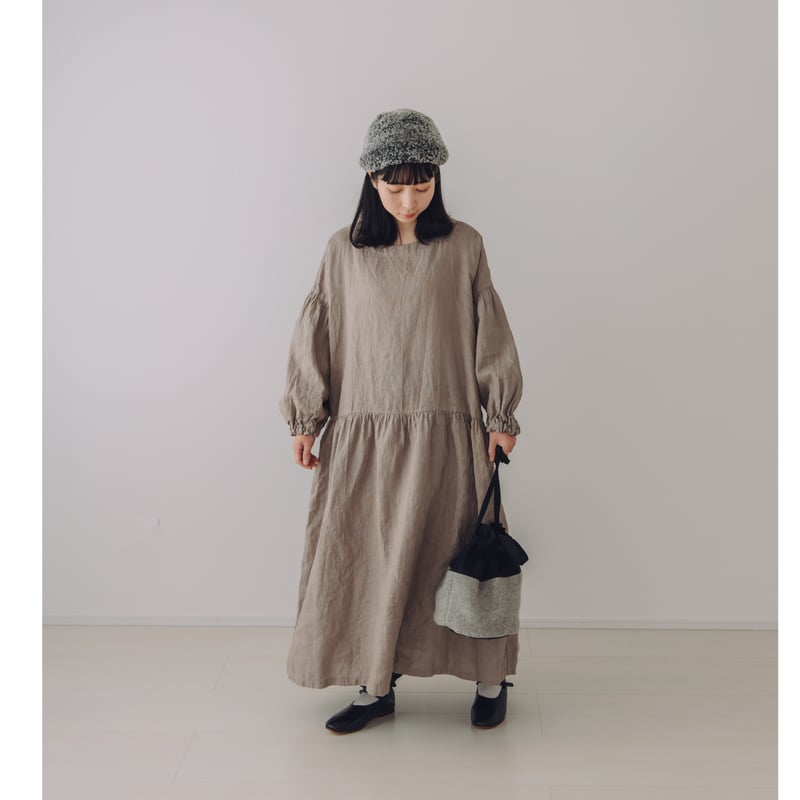 バルーンスリーブワンピース / 手染 カフェオレ | Momono-hana