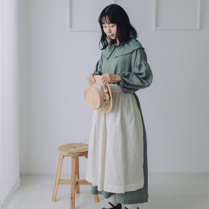 1枚襟のワンピース 長袖 ブロード / GRN | Momono-hana