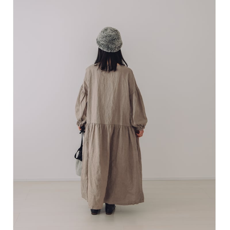 バルーンスリーブワンピース / 手染 カフェオレ | Momono-hana