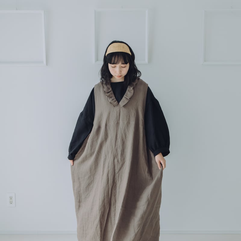 Boxラインフリルワンピース / ブロード MOCHA | Momono-hana