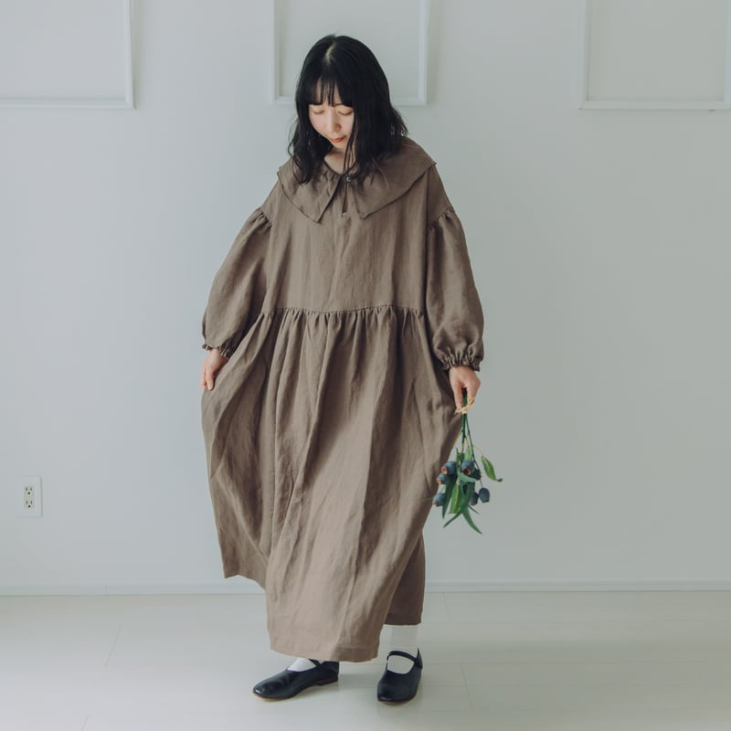 1枚襟のワンピース 長袖 ブロード / MOCHA | Momono-hana