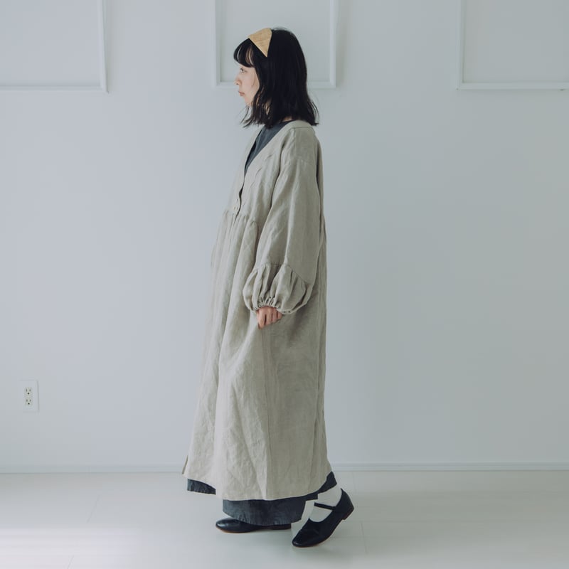 着物衿風カシュクールワンピース 長袖 / フレンチリネン60 KN | Momono