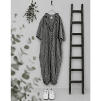 【少量追加オーダー】　Vあきフリルのオールインワン/ギンガムチェックlinen