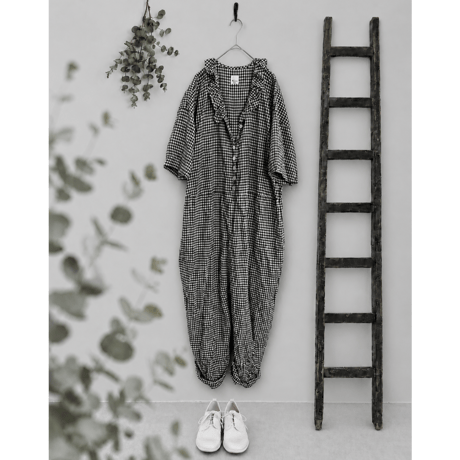 先行予約販売　Vあきフリルのオールインワン/ギンガムチェックlinen