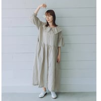 1枚襟のワンピース　七分袖　フレンチリネン　/　　生成り　【web価格】