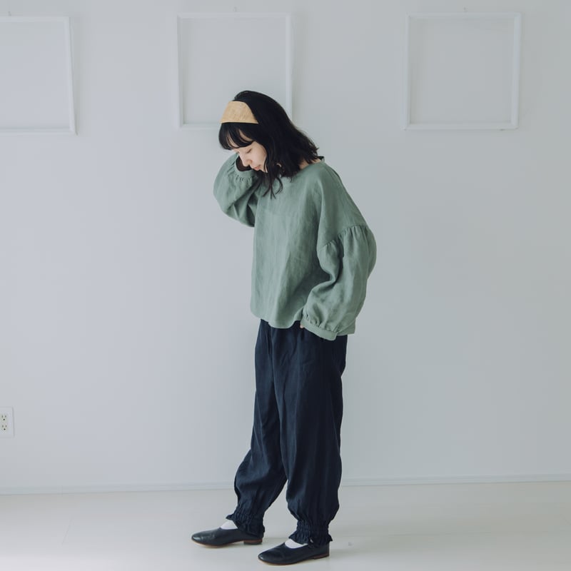 バルーンスリーブブラウス / ブロード GRN | Momono-hana