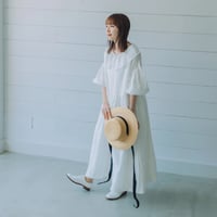 1枚襟のワンピース　七分袖　フレンチリネン　　/　　white　【web価格】