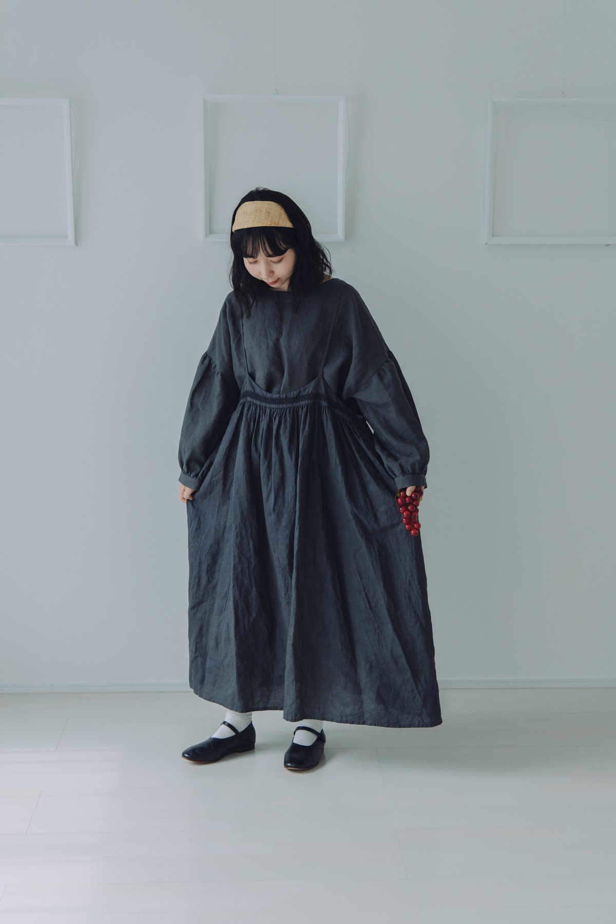 もちゃ レースキャミワンピース / 手染 チャコールグレー | Momono-hana