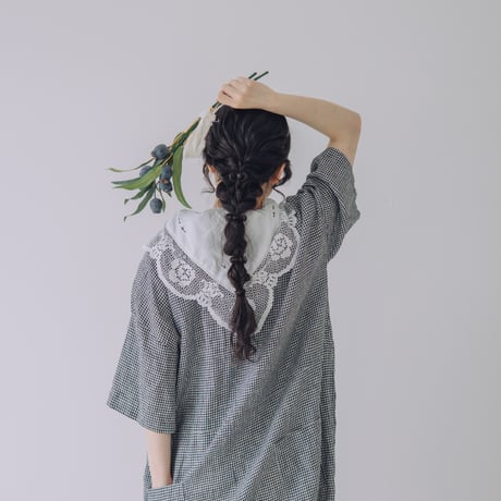 限定5点　Vあきフリルのオールインワン  /  3mm ギンガムチェックlinen