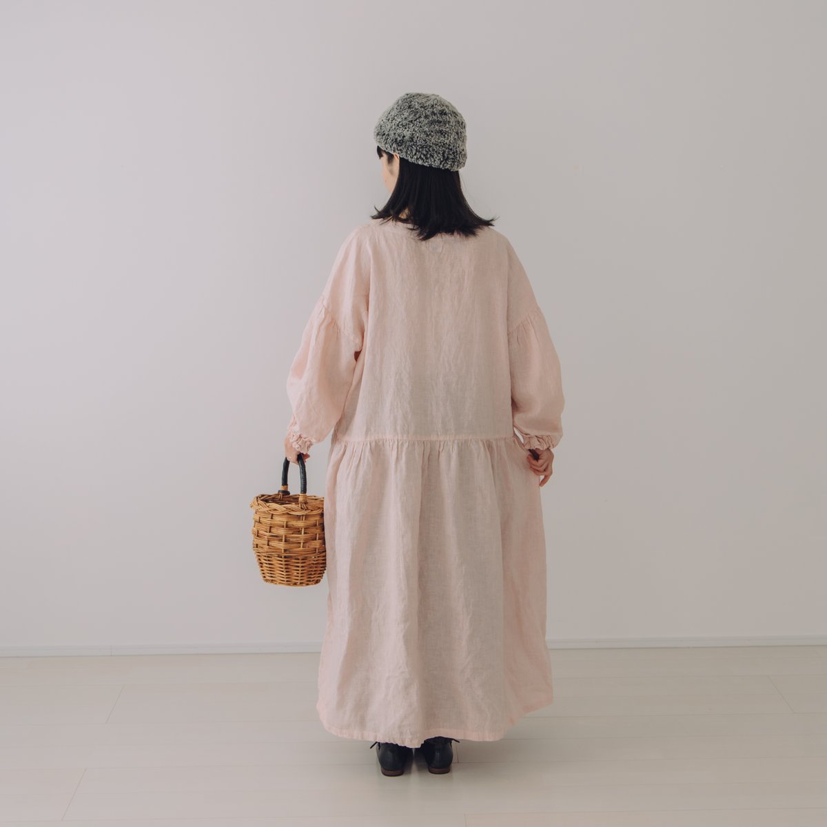 本日限定値下げリネンワンピースバルーンスリーブ バルーンスリーブワンピース / 手染 ペールPNK | Momono-hana