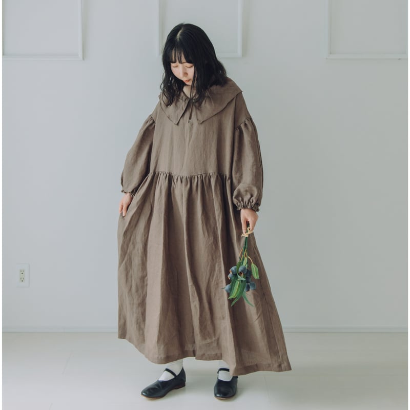 1枚襟のワンピース 長袖 ブロード / MOCHA | Momono-hana