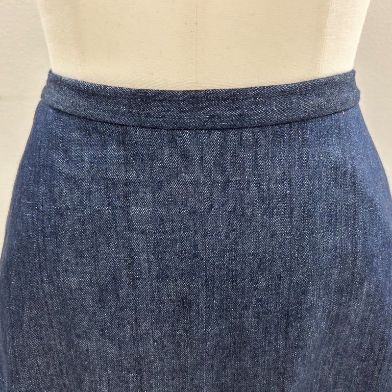 美品✨️45R 綿麻小麦デニムのフレアスカート（インディゴ焦） M 洗える 日本製 70540052.jpg