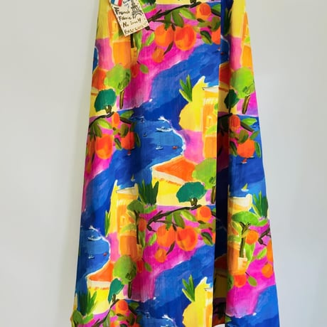 No.2309158　リゾートカラフルプリント　セミフレアスカート　Made in Japan