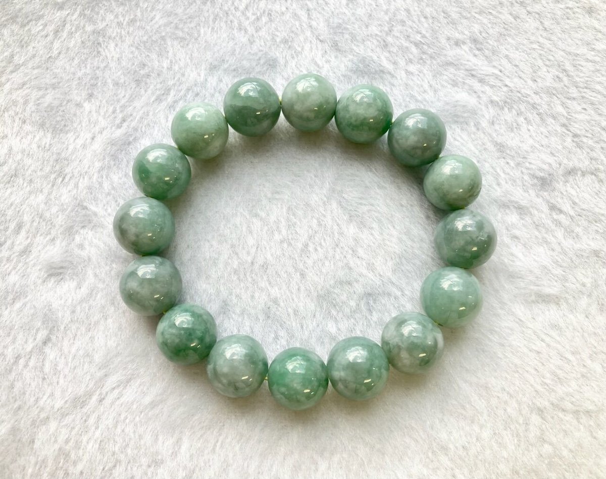 超希少高品質❗️天然ミャンマー産 ムナ雪花棉 本翡翠ブレスレット 16cm 超希少高品質❗️天然ミャンマー産 ムナ雪花棉 本翡翠ブレスレット