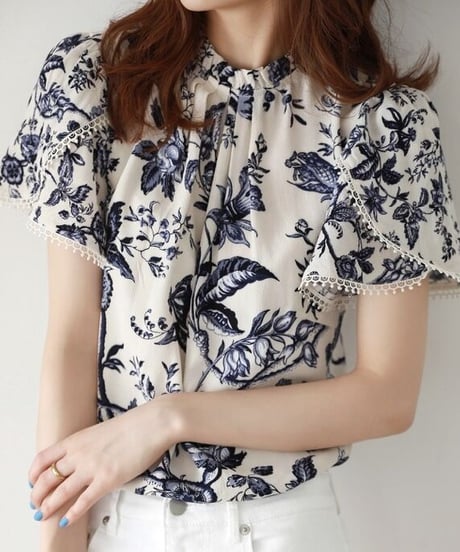 blue flower smock blouse (1 color)