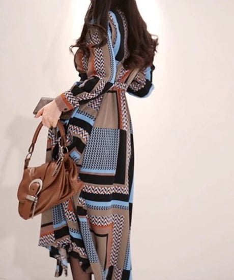 brown base geometric pattern dress (1 color)