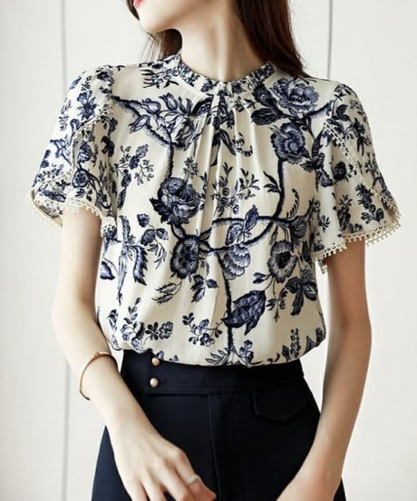 blue flower smock blouse (1 color)