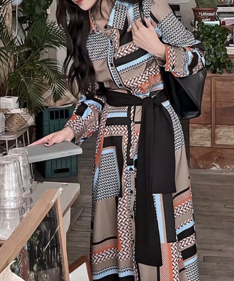 brown base geometric pattern dress (1 color)
