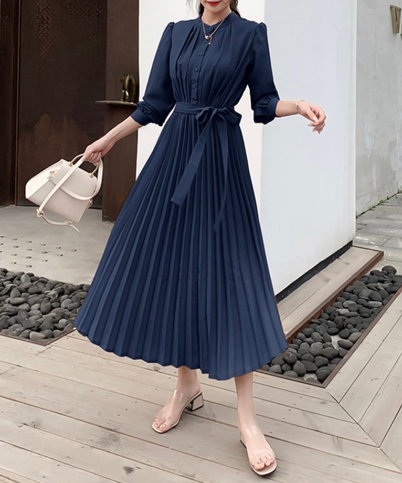 long pleated dress (4 colors) | REPOACE®︎