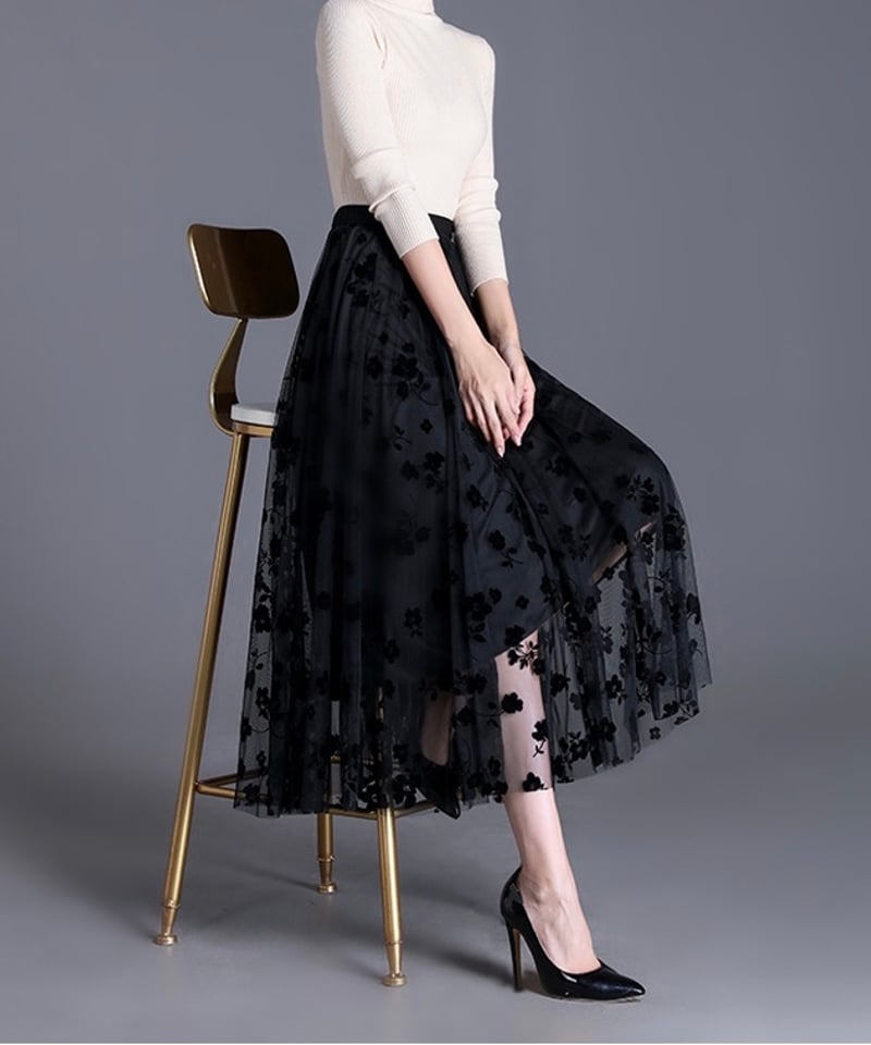 floral see-through skirt (3 colors) | REPOACE®︎