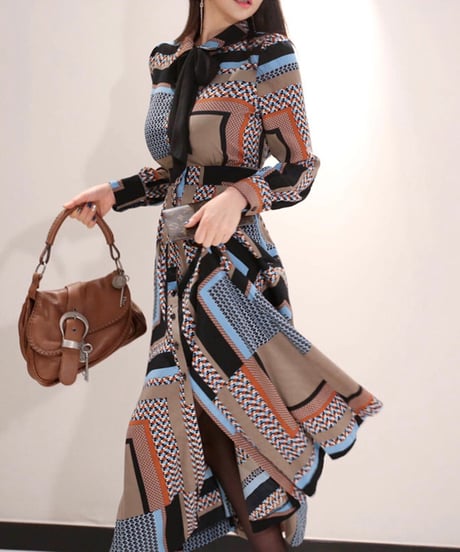brown base geometric pattern dress (1 color)