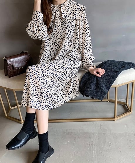 leopard pattern collared dress (3 colors)