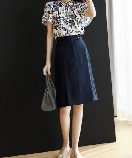 blue flower smock blouse (1 color)