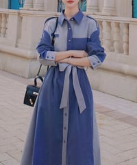 covered button blue and gray dress (1 color)