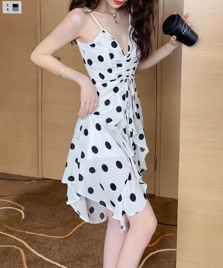 dot camisole frill dress (1 color)