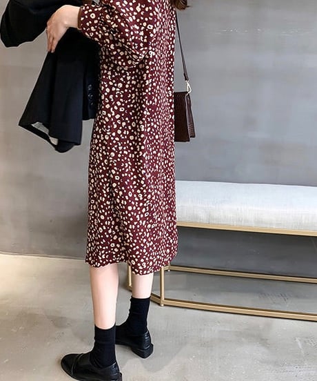 leopard pattern collared dress (3 colors)