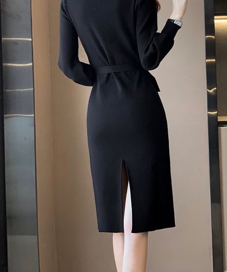 knit belt dress (3 colors)