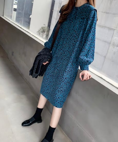 leopard pattern collared dress (3 colors)