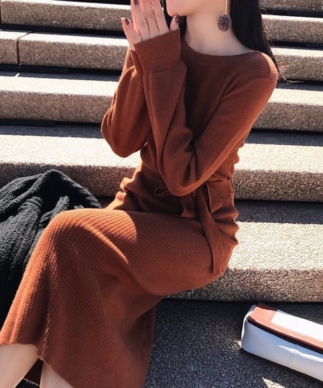 knit belt dress (3 colors)