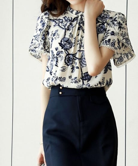 blue flower smock blouse (1 color)
