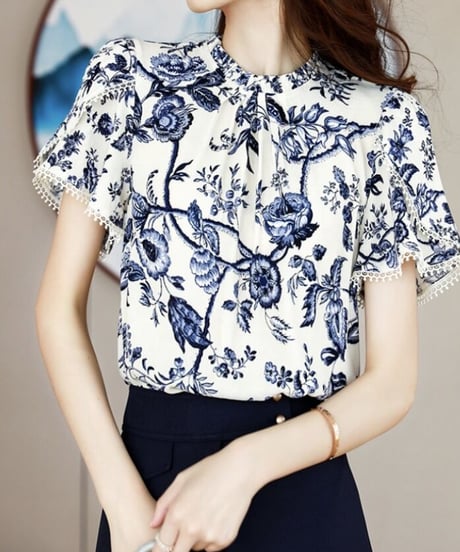 blue flower smock blouse (1 color)