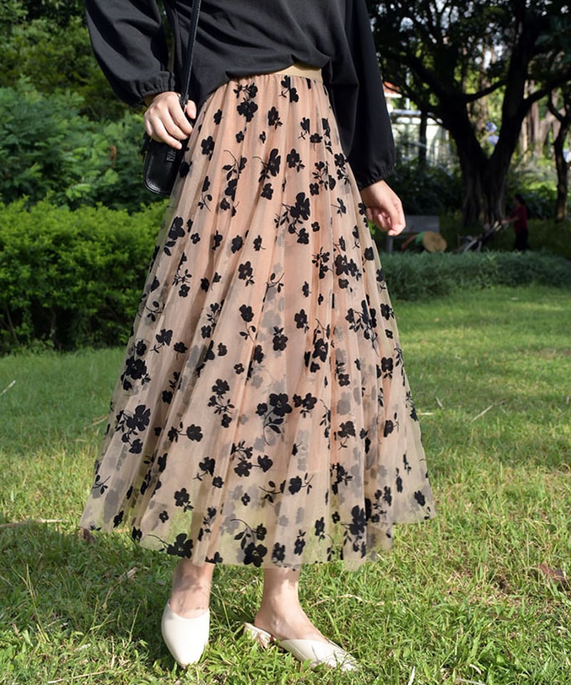 スカート GROVE SEOUL  GRVB_Sheer Floral Skirt GRVB_Sheer Floral Skirt [2COLOR] - GROVE
