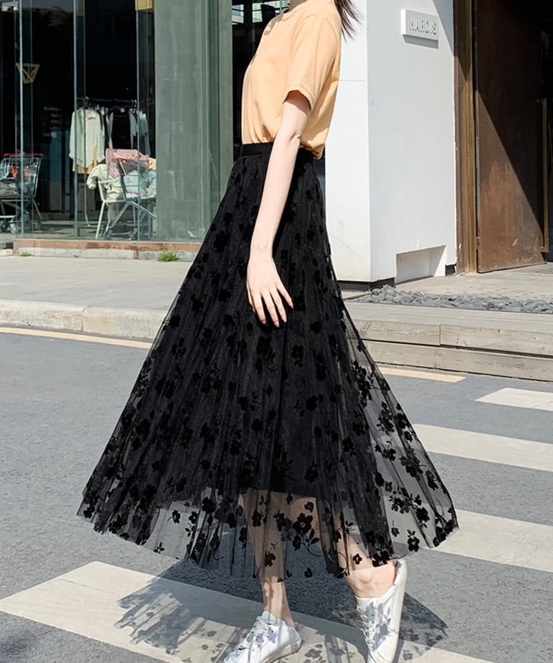 スカート M_ SEETHROUGH SKIRT floral see-through skirt (3 colors) | REPOACE®︎